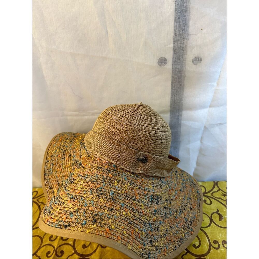 Lucky 7 USA 100% brown paper beach hat ribbon‎ multicolor